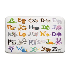 Cartoon Alphabet Bath Mat Educational Tool Cute Animal Letters A to Z Funny Teaching Words Microfiber Memory Foam Soft Home Door Bathroom Mat/Bath Rugs,17.7"X29.5"