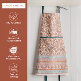 Maison d' Hermine Apron 100% Cotton 1 Piece Adjustable Neck Strap Clothapron with Center Pocket & Long Ties for Gifts, Women, Men, Banquet, Nila - Thanksgiving/Christmas (27.50"x31.50")