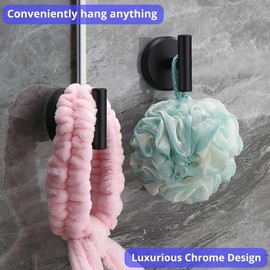 HOME SO Suction Cup Hooks T Shape for Shower, Bathroom, Kitchen, Glass Door, Mirror, Tile – Loofah, Towel, Bath Robe Holder for Hanging up to 15 lbs – Waterproof, Rustproof, Matte Black (2-Pack)