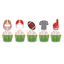 FCOVUVDBD 20 Pcs Football Theme Cupcake Topper, Sports Party Cupcake Toothpick Flags for Boys Teens Adults Sports Theme Birthday Party Supplies (5 Styles)
