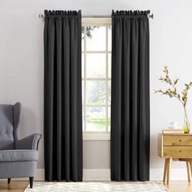Sun Zero Barrow Energy Efficient Rod Pocket Curtain Panel, 54" x 95", Black