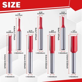 SPEEDWOX 7Pcs Straight Cut Router Bits Set 1/4" Shank Straight Router Bit Woodworking Slotting Routers Bits 1/8",5/32",3/16",1/4",5/16",3/8",1/2" Cutting Diameter Trimming Cutter for Woodworking