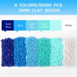 6000 Pcs Flat Clay Beads Blue, Funtopia Clay Beads for Bracelets Making, Heishi Beads Polymer Clay Beads kit for Jewelry Making (6mm)