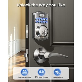 Veise Keyless Entry Door Lock with 2 Lever Handles - Electronic Keypad Deadbolt, Easy Installation Digital Smart Front Door Lock Set, Satin Nickel