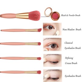 All in One Makeup Brush Set Mini Facial Cosmetic Brush Multi-uses Blending Foundation, Eyeshadow, Eyebrow & Liner, Blush & Lip Gloss Kabuki Brush On-the-Go Makeup Applicator Tool (Bean Paste Brush)