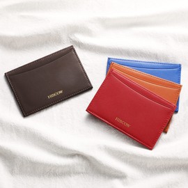 Leather Thin Card Holder, Slim ID Case Small Credit Card Wallet for Men & Women (Cognac)