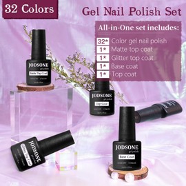 JODSONE Gel Nail Polish Starter Set Ribbon Glitter Summer Light Gel Nail Polish Winter Dark Nail Polish Glossy 36-Piece Multi-color Gel Nail Polish Set