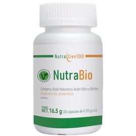 Nutrasien100 Nutrabio | Colágeno Marino Hidrolizado con Biotina y Ácido Hialurónico | Suplemento Vegano para Piel, Cabello y Uñas
