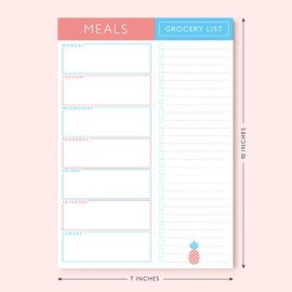 Sweetzer & Orange Meal Planner Notepads - Blue & Pink Design Notepad Organiser for Weekly/Daily Food Planning - Tear-Off Grocery Shopping List, 2 Magnets for Hanging on Fridge Door -17x25cm, 52 Sheets
