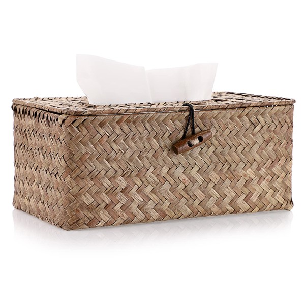 BSTKEY Household Rectangular Seagrass Facial Tissue Box Decorative Woven Paper