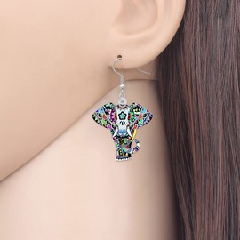 YAYAKO Acrylic Cute Elephant Earrings Dangle Jewellery Anime Novelty Gifts for Women Girls Charms Accessories (Black)