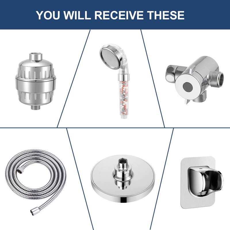 Eolax Filtered Rain Shower Head, 6″ Round Showerhead and 3