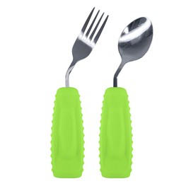 EZ Assistive Adaptive Utensils Spoon & Fork Easy to Hold for Independent Eating, Weighted Utensils for Hand Tremors