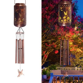 Wind Chimes for Outside 34" Hummingbird Solar Wind Chimes Outdoor Hanging Solar Lantern Garden Decor for Patio Yard, Christmas Windchimes Outdoors Gifts for Mom Women Grandma
