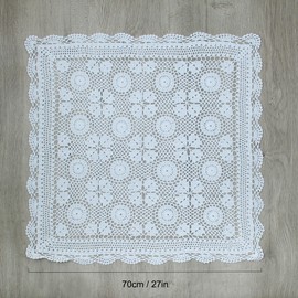 kilofly Handmade Crochet Cotton Lace Table Placemats Sofa Doilies, Square, White, 27 inch