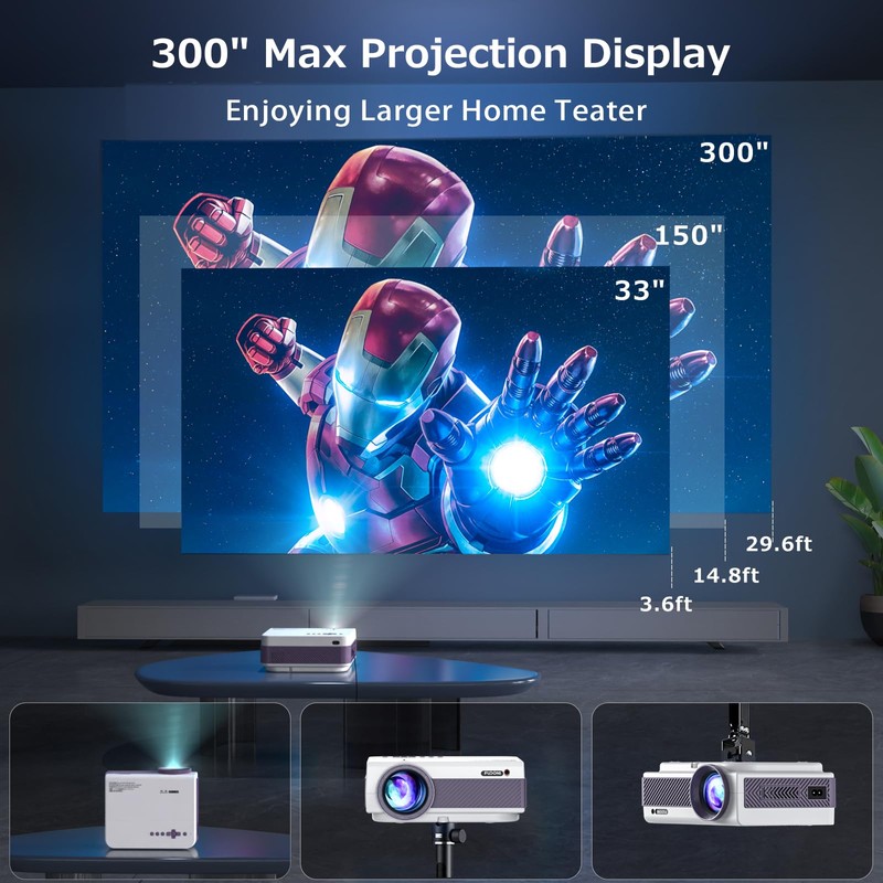 FUDONI Native 1080P WiFi Bluetooth Projector, Built-in Speaker, Portable