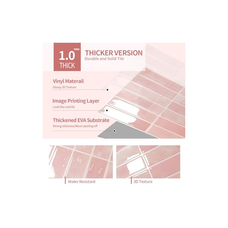 Peel and Stick Backsplash 3D Wall Tiles,Self-Adhesive,Oil Proof,Waterproof, Removable Wall