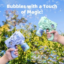 TRILVIX 2-Pack LED 16 Holes Bubble Gun Bubble Machine with 2 Refill Solution Leak-Proof Bubble Winds Toys for Kids Aged 3+ Outdoor Kid Games Party Favor Summer Lawn Swimming Pool Birthday Gift Wedding