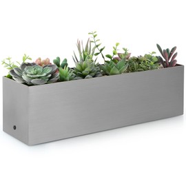 Sanbege 17" Large Stainless Steel Planter Box with Drain Holes and Water Reservoir, Rectangle Succulent Trough Planter Pot for Indoor Outdoor Windowsill, Table Decor (Brushed Nickel)