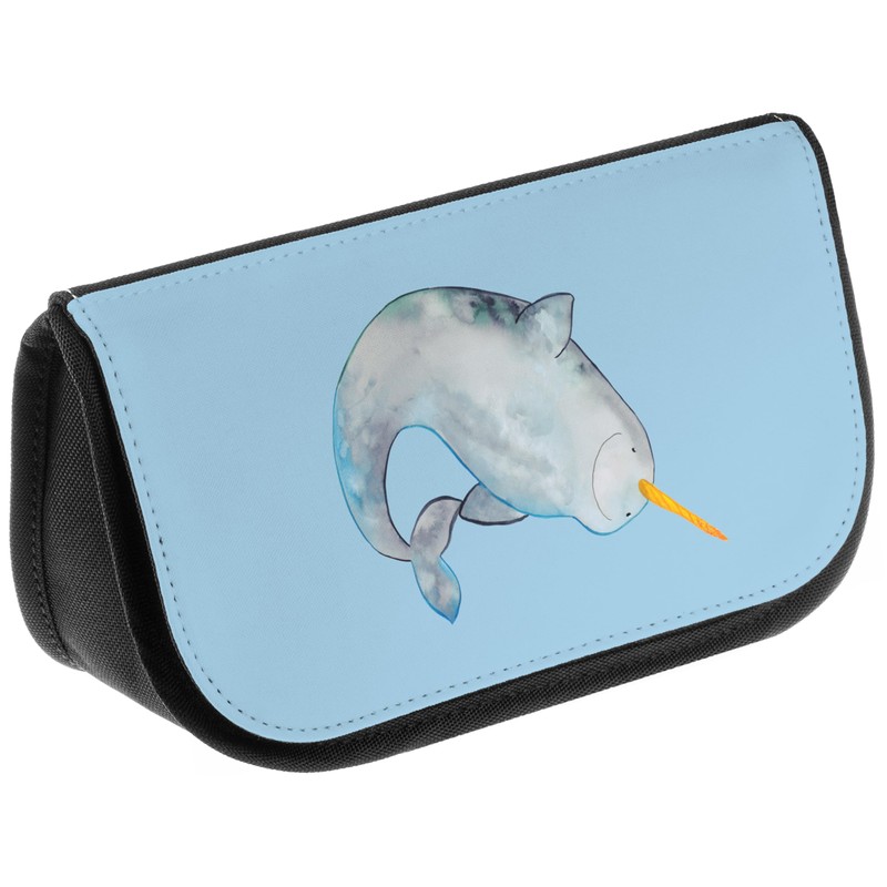 Mr. & Mrs. Panda Narwhal Cosmetic Bag, blue, Hand Drawn
