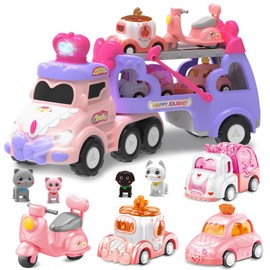 seveclotree Car Toys for 2 3 4 5 6 7 Year Toddler Girl,Princess Carrier Truck with Sound & Lights,Christmas Birthday Gifts for Kids Girls Age 3-12