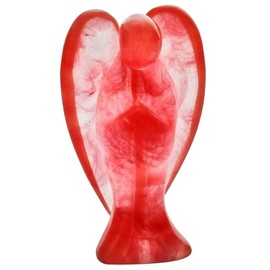 Rockcloud Healing Crystal Gemstone Carved Pocket Crystal Guardian Angel Figurines 3 inch, Cherry Quartz
