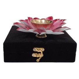 Purpledip Metal Diya Deepak Rose Festival Oil Lamp Deepam Decor in Classic Velvet Chenille Gift Box (12596)
