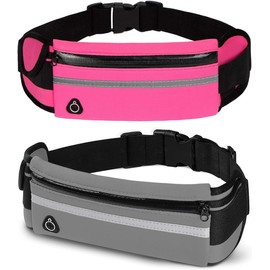 Pack 2 Riñonera Deportiva Elástica E Impermeable ara Correr Riñonera Running Deportiva Impermeable Riñonera para Hombre y Mujer Deportiva Ajustable y Reflectante para Correr Rosa y Gris