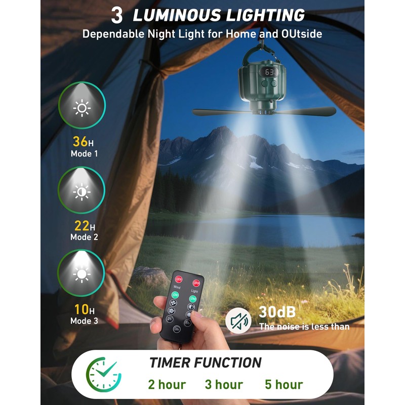 DUKUSEEK Tent Ceiling Fans for Camping, 10400mAH Large Capacity Portable