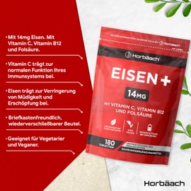 Horb?ach Iron Vitamin C Complex with Folic Acid & Vitamin B12 | with 80mg Vitamin C & 200 mcg Folic Acid | 180 Iron Tablets | Iron Supplement Complex | for Women and Men | Horbaach