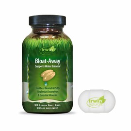 Irwin Naturals Bloat-Away Relief Water Balance Support Replenish Electrolytes & Essential Minerals, 60 Soft-Gels Bundle with a Pill Case