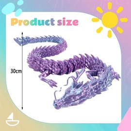 3D Printed Dragon Fidget Toy,Articulated Dragon Crystal Dragon,Crystal Dragon With Dragon,Flexible Crystal Dragon Figurine Decor, Home Office Decor Desk Toys,Laser Printed - Purple