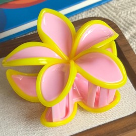 Frangipani Flower Hair Claws Non Slip 3.2" Color Assorted Hair Clips for Women Girls Medium Hair Accessories, Pink