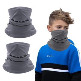 EUPSIIU 2 Pcs Kids Neck Warmer, Winter Neck Warmer Gaiter Fleece, Tube Scarf, Windproof Neck Scarf, Kids Ski Mask, Thermal Mask for Outdoor Sports Skiing Running Boys and Girls, One Size (Grey)