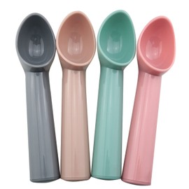 JCBIZ 4pcs Plastic Ice Cream Scoop Fruit Spoons Melon Baller Watermelon Scooper Kitchen Accessories 4 Colors (Gray, Rose Pink, Blue, Pink)