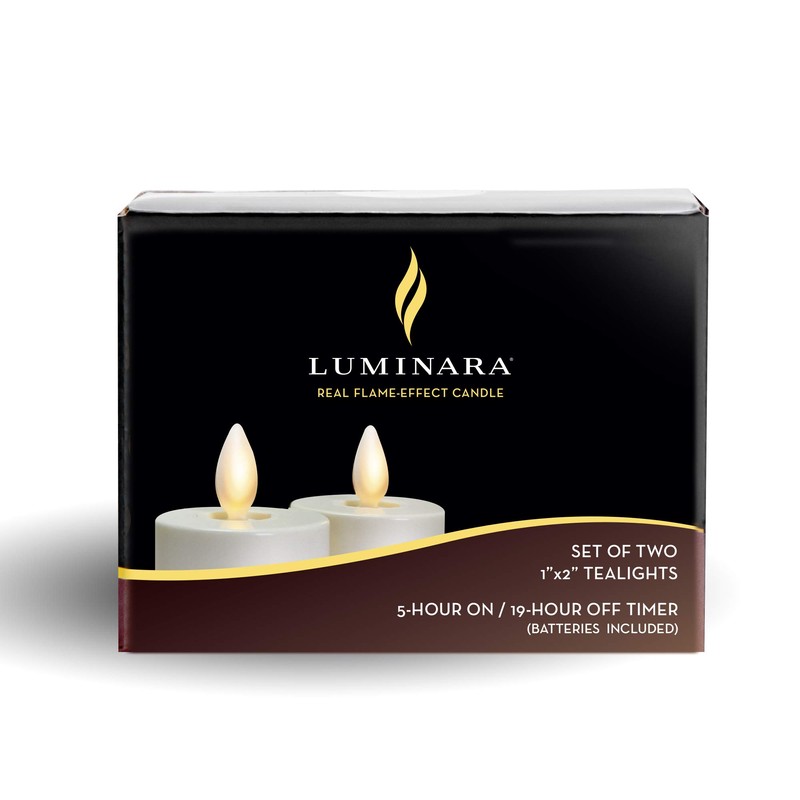 Luminara Flameless Tealight Candles (Unscented, Ivory 2-Pack) - Real-Flame Effect,