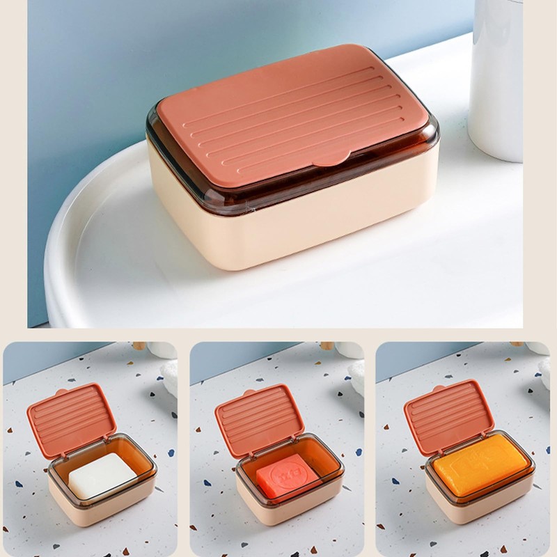 2 Pack Plastic Soap Holder with Drain Tray & Lid,Waterproof