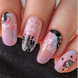 Maniology Crystal Galaxy (M219) Nail Stamping Plate, Stone Crystals Moon Stars Manicure, Cosmic Space Shiny Glimmering Sparkling Nail Art