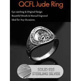 QCFL Saint St Jude Ring For Men Sterling Silver Saint Jude Ring Religious Protect Jewelry Gift For Son Dad Brother Friend Rings Size 10