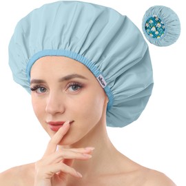 Years Calm Shower Caps For Women Reusable Waterproof，Pattern And Solid Color Dual-Layer Design For Dual-Layer Usable，Protects Hair In Shower, Spa, Cooking, Clean & Travel (Bell Orchid, Extra Large)