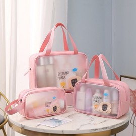 Translucent Character Waterproof Toiletry & Beach Bag for Pool & Gym Pink Large 2ea