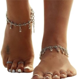 Carufin Turquoise Anklet Bracelets Multilayer Butterfly Anklets Flower Pearl Beaded Ankle Summer Accessories Beach Foot Jewelry for Women Girls (Flower Anklet)