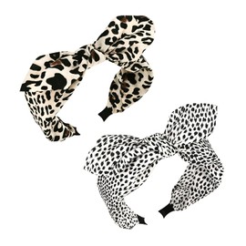 Yonchic 2-Piece Leopard Print Bow Headbands, Cute Wide Knotted Headband for Women Girls Thin Thick Hair, Non-Slip Fashion Hairbands Hair Accessories (Beige)