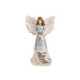 Pavilion Gift Company 65th Birthday - 6" Angel Holding a Heart, Beige