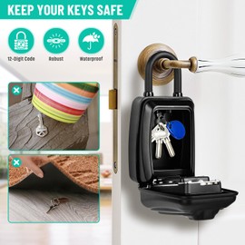 TEUEN Key Lock Box for Outside, Sturdy Waterproof Hanging Lock Box for House Key, 12-Digit Combination Resettable Large Capacity Security Lockbox for Home, Garage, Office, Warehouse