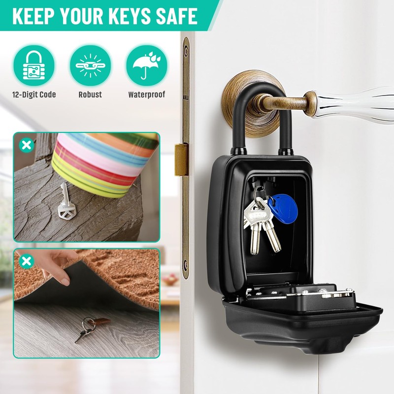 TEUEN Key Lock Box for Outside, Sturdy Waterproof Hanging Lock