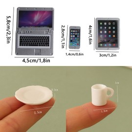 5 Pieces Dollhouse Learning Accessories, 1:12 Mini Dollhouse Laptop, Gnome Accessory Set, Dollhouse Scene Simulation for Photo Props DIY Role Play (Silver)