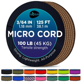 TECEUM Micro Paracord – Coyote Brown – 1.18 mm x 125 ft – Micro Utility Cord – Thin Braided Paracord Rope Nylon Polyester – Wind Chime Replacement – Survival Strong String 012c
