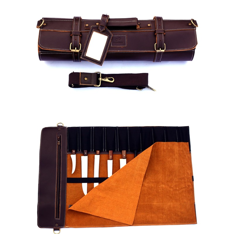 EVERPRIDE Brown Leather and Suede Knife Roll