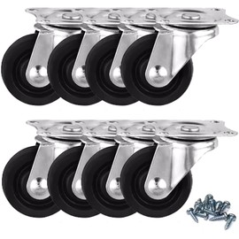 8 Pack 1" Swivel Caster Wheels Rubber Base with Top Plate & Bearing,Small Casters Trolley Wheels (8)